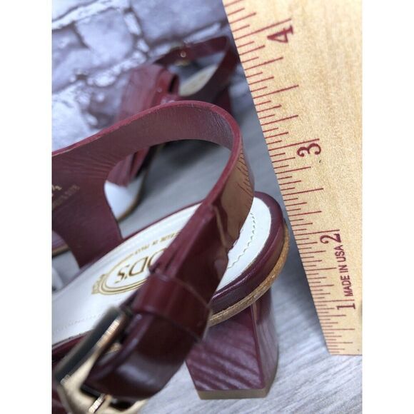 TOD'S Burgundy Patent Leather White Open Toe Heel Strap Sandals Women 35.5EU/5US - Picture 6 of 16